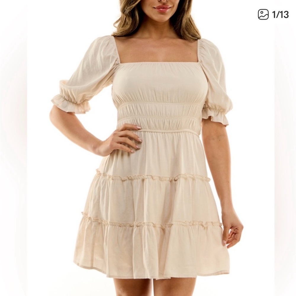 Altar’d State Elegant Cream Puff Sleeve Dress